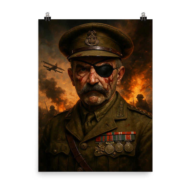 Adrian Carton de Wiart eyepatch battle portrait poster on a plain backdrop in size 8