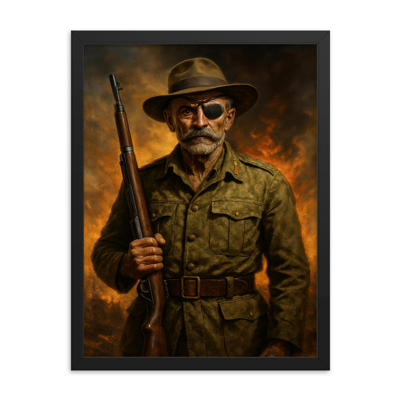 Adrian Carton de Wiart one eyed battlefield portrait framed print on a plain backdrop in size 18