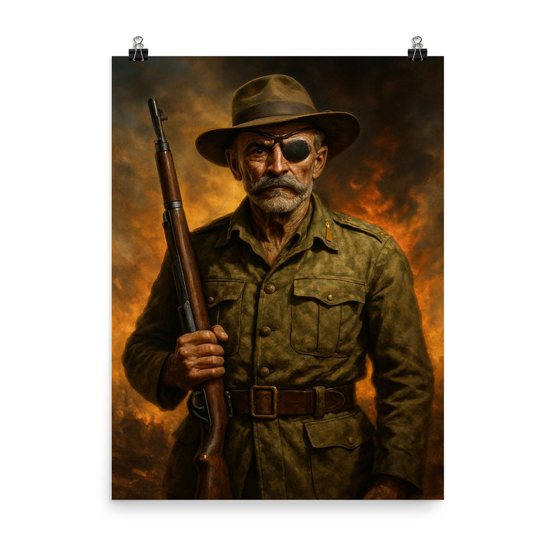 Adrian Carton de Wiart one eyed battlefield portrait poster on a plain backdrop in size 8