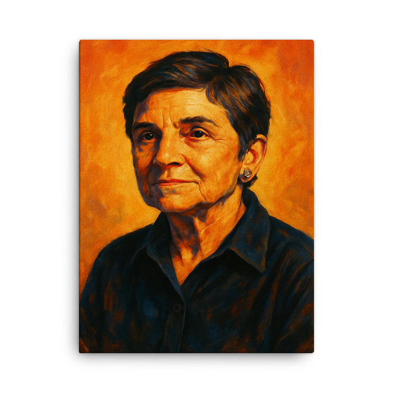 Adrienne Rich canvas print on a plain backdrop in size 18
