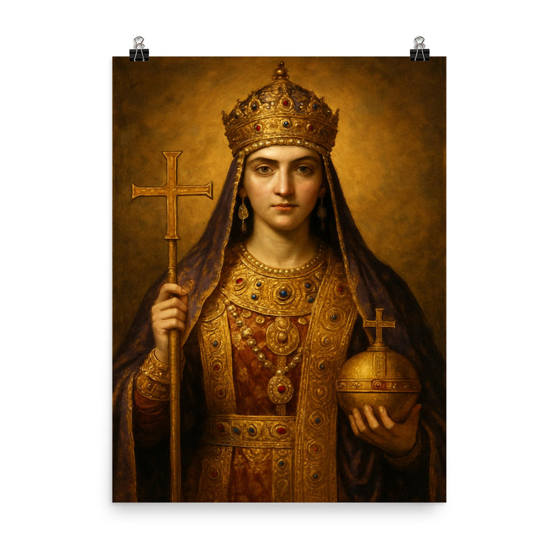 Aelia Pulcheria in imperial Christian regalia poster on a plain backdrop in size 8