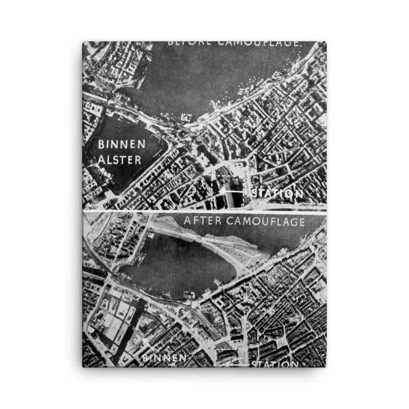 Aerial Photos of Hamburg, Germany During WWII: Camouflage Over Binnen Alster canvas print on a plain backdrop in size 18