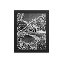 Aerial Photos of Hamburg, Germany During WWII: Camouflage Over Binnen Alster framed print on a plain backdrop in size 8"x10".
