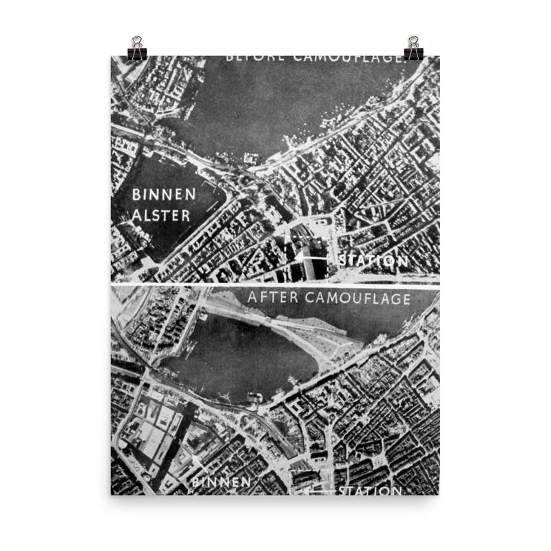 Aerial Photos of Hamburg, Germany During WWII: Camouflage Over Binnen Alster poster on a plain backdrop in size 8