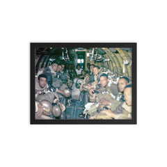 African American Paratroopers of the 555th Parachute Infantry Battalion Jumping from Douglas C-47, Wallowa Forest, Oregon, 1945 framed print on a plain backdrop in size 12"x16".