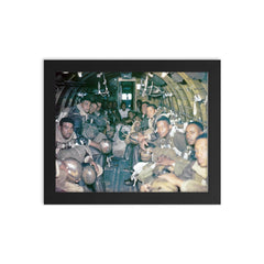 African American Paratroopers of the 555th Parachute Infantry Battalion Jumping from Douglas C-47, Wallowa Forest, Oregon, 1945 framed print on a plain backdrop in size 8"x10".