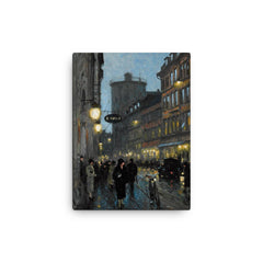 Aftenstemning (Street in the Evening) by Paul Gustave Fischer canvas print on a plain backdrop in size 12"x16".
