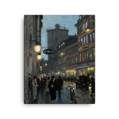 Aftenstemning (Street in the Evening) by Paul Gustave Fischer canvas print on a plain backdrop in size 16"x20".