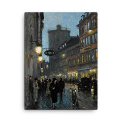 Aftenstemning (Street in the Evening) by Paul Gustave Fischer canvas print on a plain backdrop in size 18"x24".