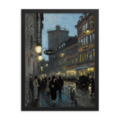 Aftenstemning (Street in the Evening) by Paul Gustave Fischer framed print on a plain backdrop in size 18"x24".