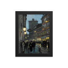 Aftenstemning (Street in the Evening) by Paul Gustave Fischer framed print on a plain backdrop in size 8"x10".