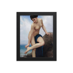 After the Bath by William Bouguereau framed print on a plain backdrop in size 8"x10".