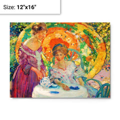 Afternoon Tea by Richard Emile Miller metal print on a plain backdrop in size 12"x16".