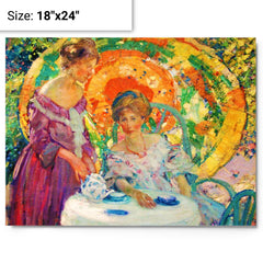 Afternoon Tea by Richard Emile Miller metal print on a plain backdrop in size 18"x24".