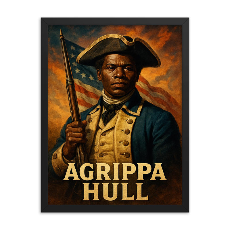 Agrippa Hull framed print on a plain backdrop in size 18