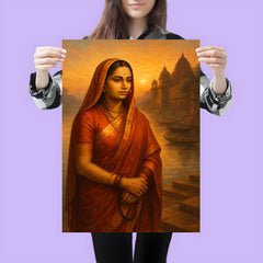 Ahilyabai Holkar by river ghats at dawn poster 3