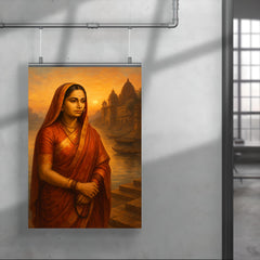 Ahilyabai Holkar by river ghats at dawn poster 4