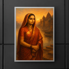 Ahilyabai Holkar by river ghats at dawn poster 5