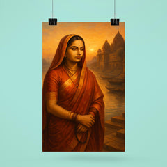 Ahilyabai Holkar by river ghats at dawn poster 6