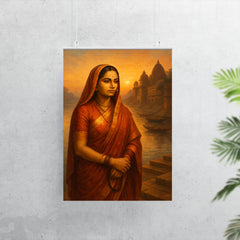 Ahilyabai Holkar by river ghats at dawn poster 7