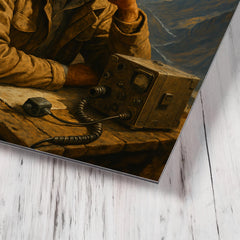Ahmed Shah Massoud in mountain command post metal print mockup