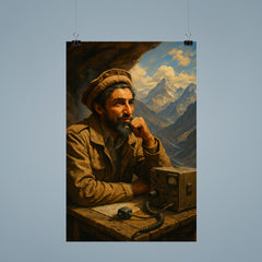 Ahmed Shah Massoud in mountain command post poster 9