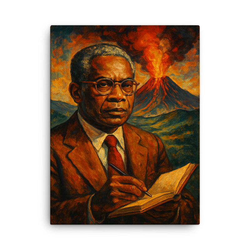 Aime Cesaire volcanic notebook portrait canvas print on a plain backdrop in size 18