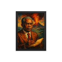 Aime Cesaire volcanic notebook portrait framed print on a plain backdrop in size 12"x16".