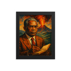 Aime Cesaire volcanic notebook portrait framed print on a plain backdrop in size 8"x10".