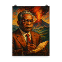 Aime Cesaire volcanic notebook portrait poster on a plain backdrop in size 8"x10".