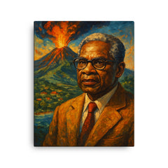 Aimé Césaire volcanic Martinique portrait canvas print on a plain backdrop in size 16"x20".