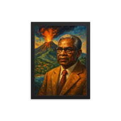 Aimé Césaire volcanic Martinique portrait framed print on a plain backdrop in size 12"x16".