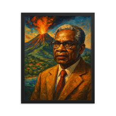 Aimé Césaire volcanic Martinique portrait framed print on a plain backdrop in size 16"x20".