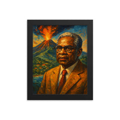 Aimé Césaire volcanic Martinique portrait framed print on a plain backdrop in size 8"x10".
