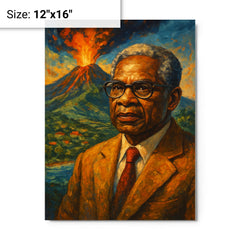 Aimé Césaire volcanic Martinique portrait metal print on a plain backdrop in size 12"x16".