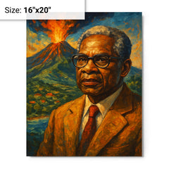 Aimé Césaire volcanic Martinique portrait metal print on a plain backdrop in size 16"x20".