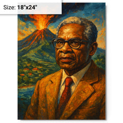 Aimé Césaire volcanic Martinique portrait metal print on a plain backdrop in size 18"x24".