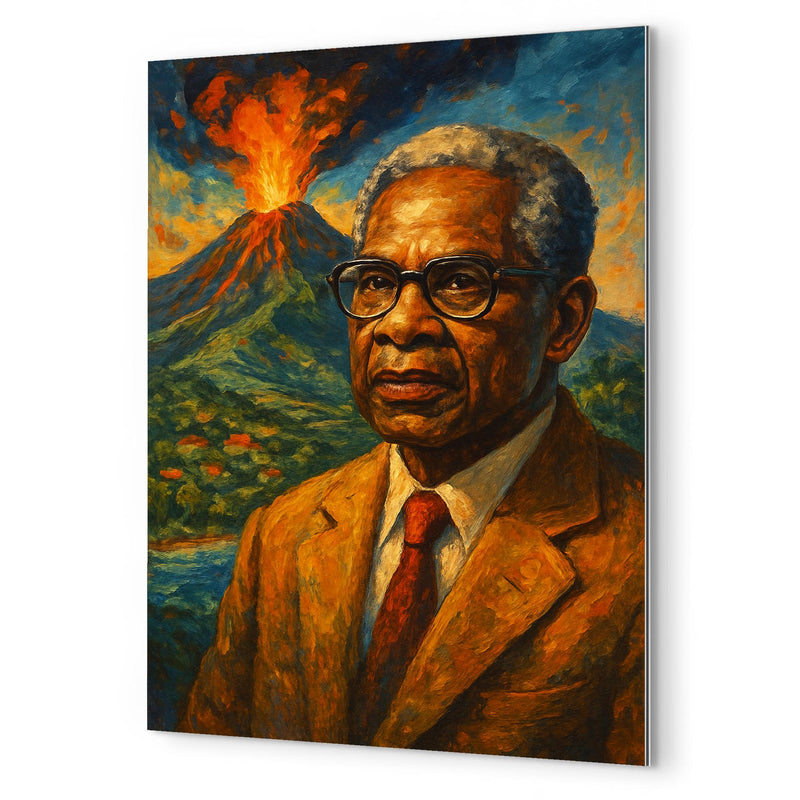 Aimé Césaire volcanic Martinique portrait metal print mockup