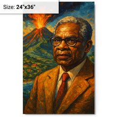 Aimé Césaire volcanic Martinique portrait metal print on a plain backdrop in size 24"x36".