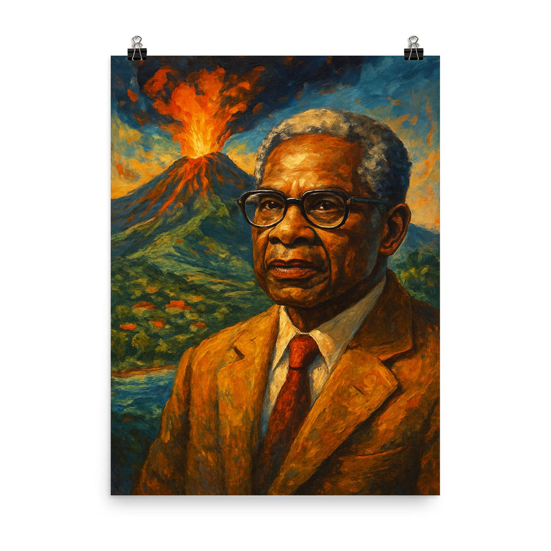 Aimé Césaire volcanic Martinique portrait poster on a plain backdrop in size 8
