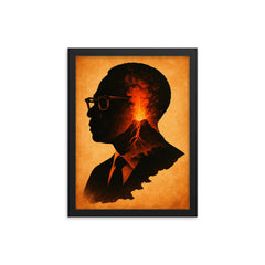 Aimé Césaire volcanic Martinique silhouette portrait framed print on a plain backdrop in size 12"x16".