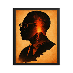 Aimé Césaire volcanic Martinique silhouette portrait framed print on a plain backdrop in size 16"x20".