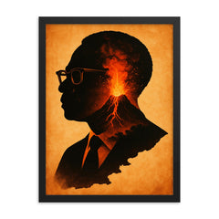Aimé Césaire volcanic Martinique silhouette portrait framed print on a plain backdrop in size 18"x24".