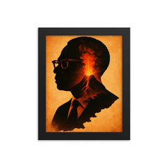 Aimé Césaire volcanic Martinique silhouette portrait framed print on a plain backdrop in size 8"x10".