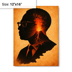 Aimé Césaire volcanic Martinique silhouette portrait metal print on a plain backdrop in size 12"x16".