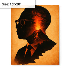 Aimé Césaire volcanic Martinique silhouette portrait metal print on a plain backdrop in size 16"x20".
