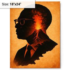 Aimé Césaire volcanic Martinique silhouette portrait metal print on a plain backdrop in size 18"x24".