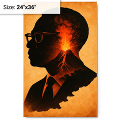 Aimé Césaire volcanic Martinique silhouette portrait metal print on a plain backdrop in size 24"x36".