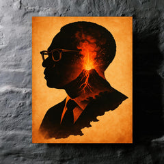 Aimé Césaire volcanic Martinique silhouette portrait metal print mockup