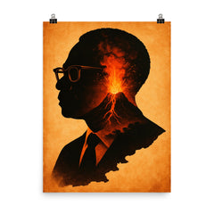 Aimé Césaire volcanic Martinique silhouette portrait poster on a plain backdrop in size 8"x10".